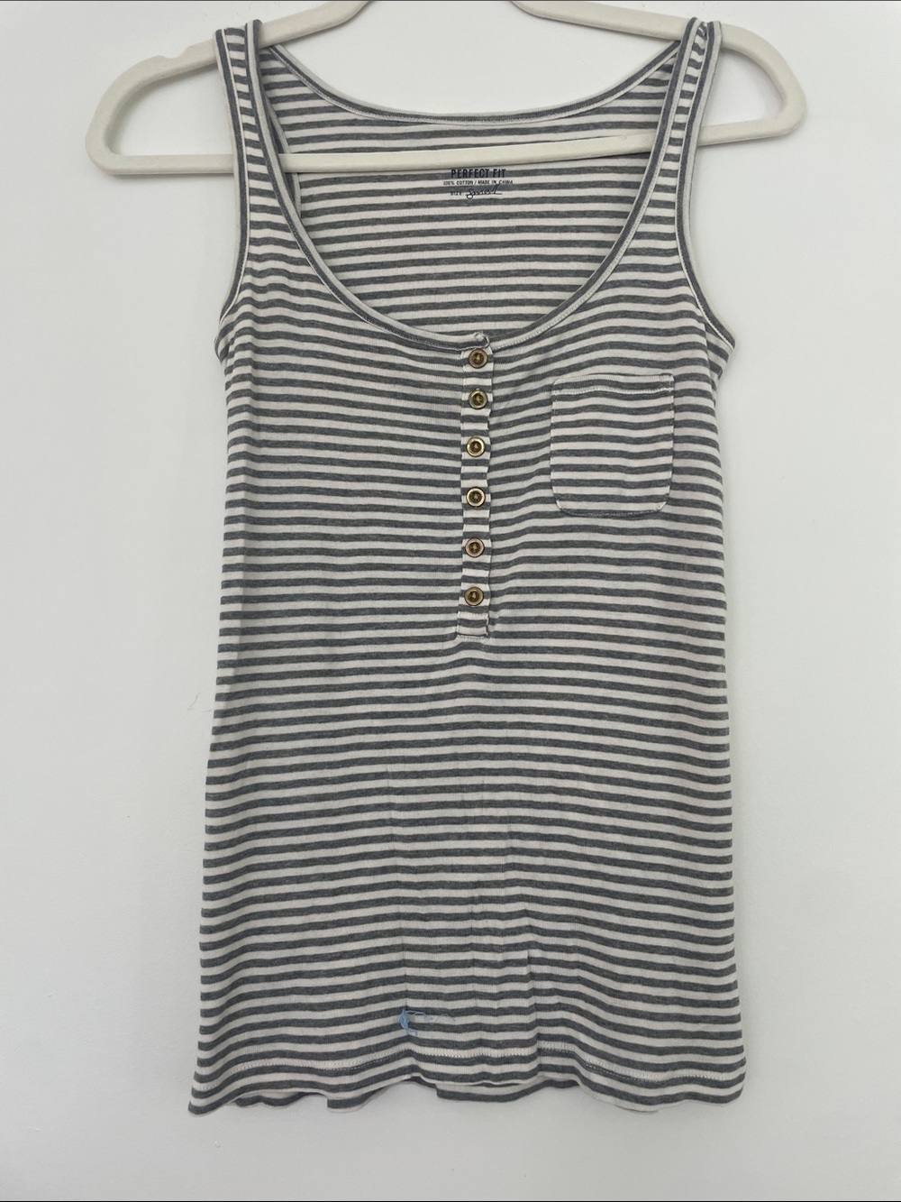 J. Crew Gray and White Striped Tank Top with Button Placket